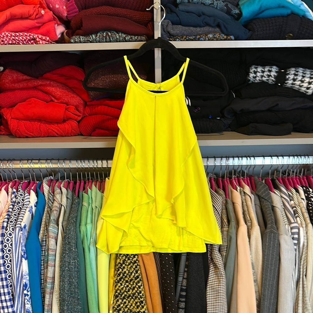 Bar III yellow sleeveless ruffled top size S